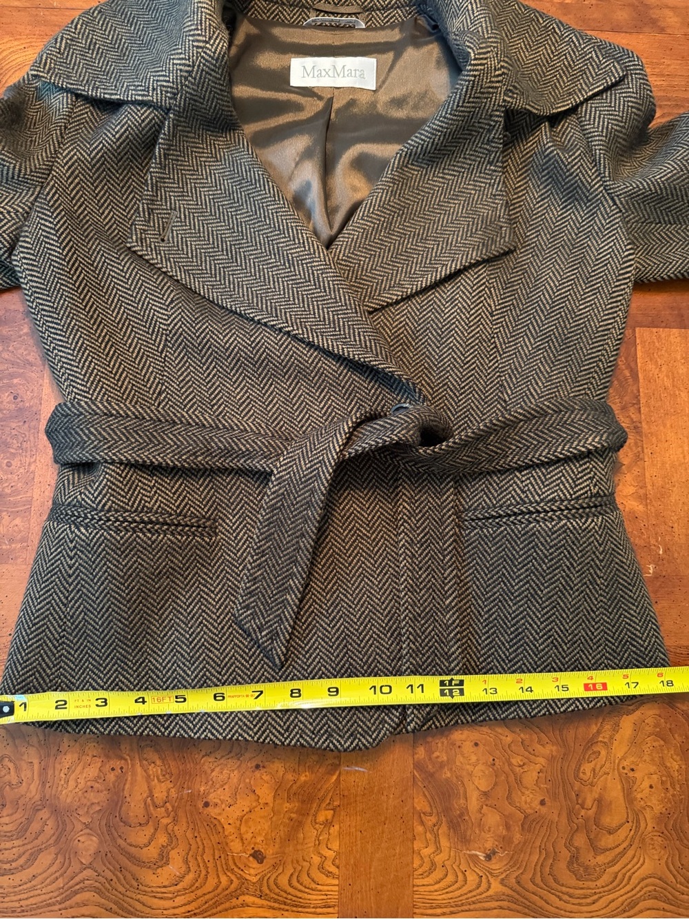 MaxMara Brown Herringbone Wrap Jacket Size 8 Wool/Cashmere - Picture 10 of 12